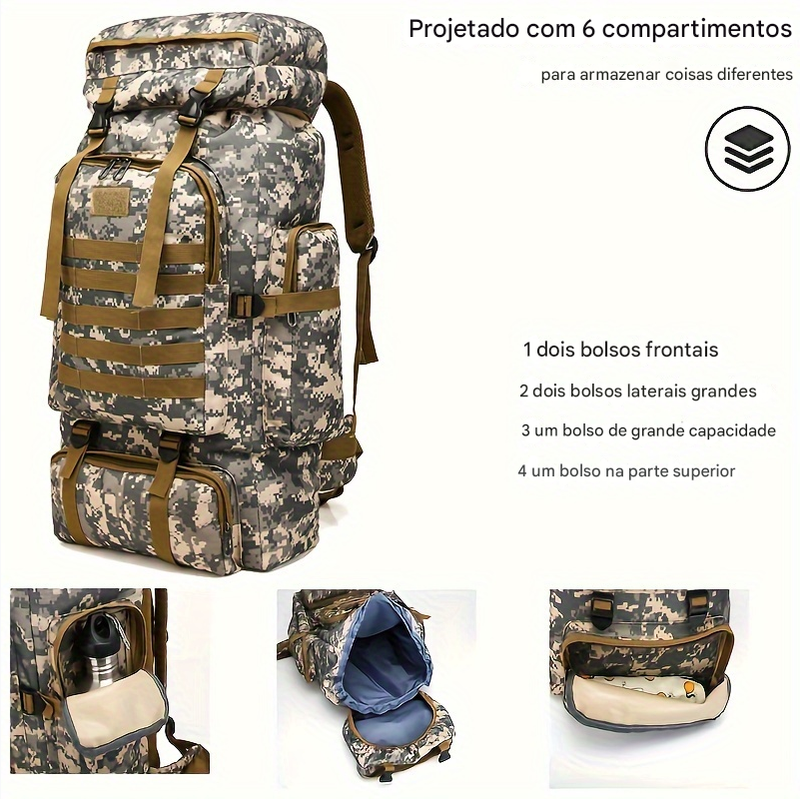 Mochila Tática JUMAHE – Grande Capacidade, Estilo Desportivo, com Alças Ajustáveis